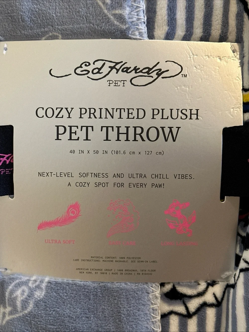 Ed Hardy Pet Cozy Printed Plush Pet Throw Blanket Tiger Floral Striped NWT 40x50